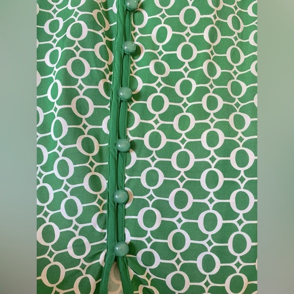 Tracy Reese Green & White Geometric Silk Strappy Dress w Button Detailing ZP1 - Picture 8 of 9